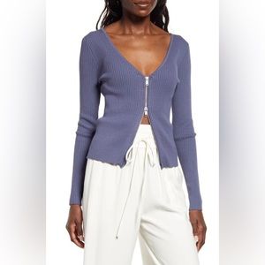 SHRUNKEN ZIP DETAIL CARDIGAN IN BLUE SHADOW